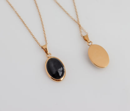 Oval Onyx/Opal Pendant Necklace