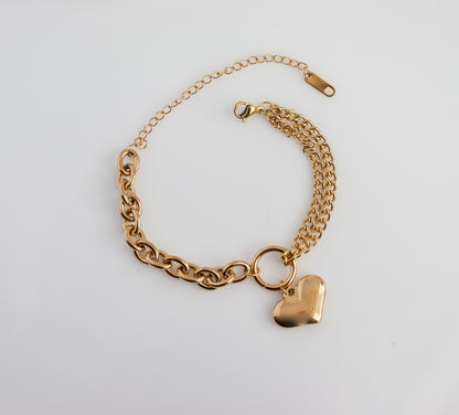 Mix Chains Heart Charm Bracelet