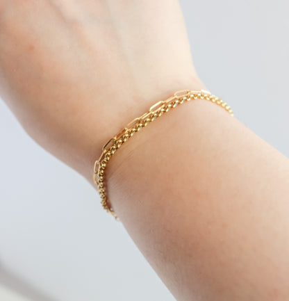 Layered Block and Cable Chain Bracelet