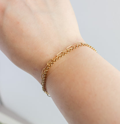 Layered Block and Cable Chain Bracelet