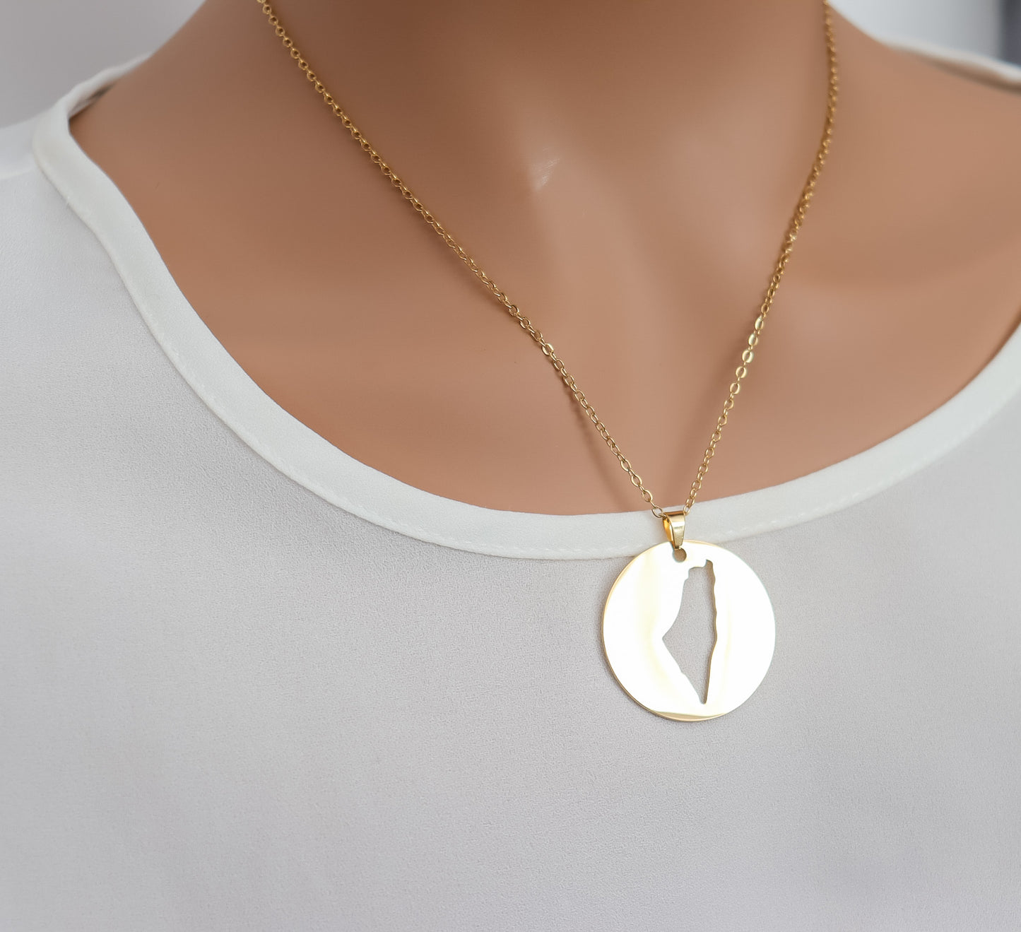 Medallion Palestine Outline Map Necklace