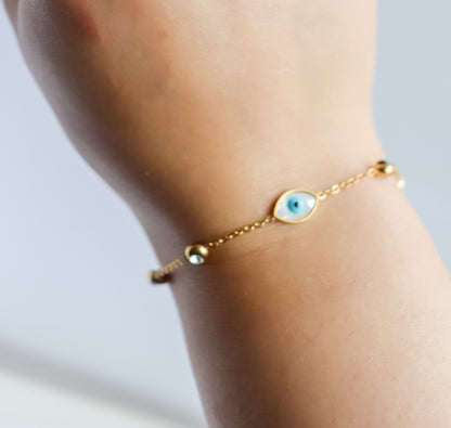 Blue Evil Eye Beaded Chain Braclet