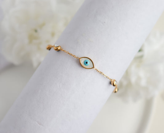 Blue Evil Eye Beaded Chain Braclet