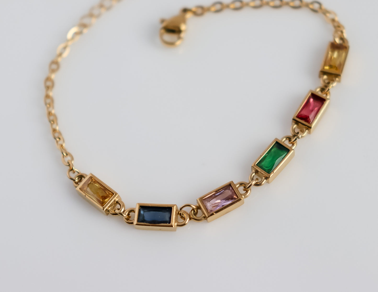 Coloured Emerald Cut Tennis Bracelet