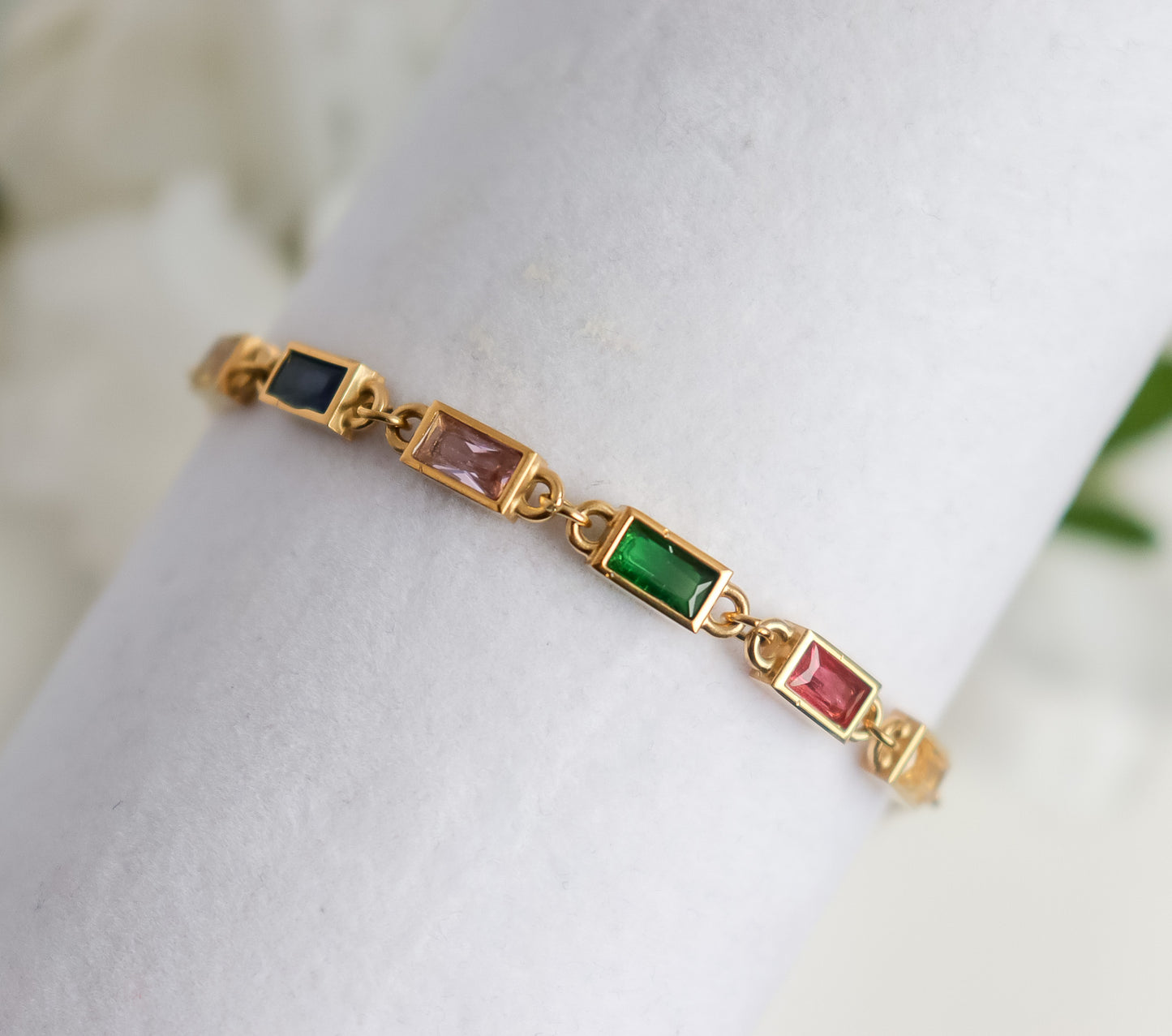 Coloured Emerald Cut Tennis Bracelet