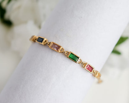 Coloured Emerald Cut Tennis Bracelet