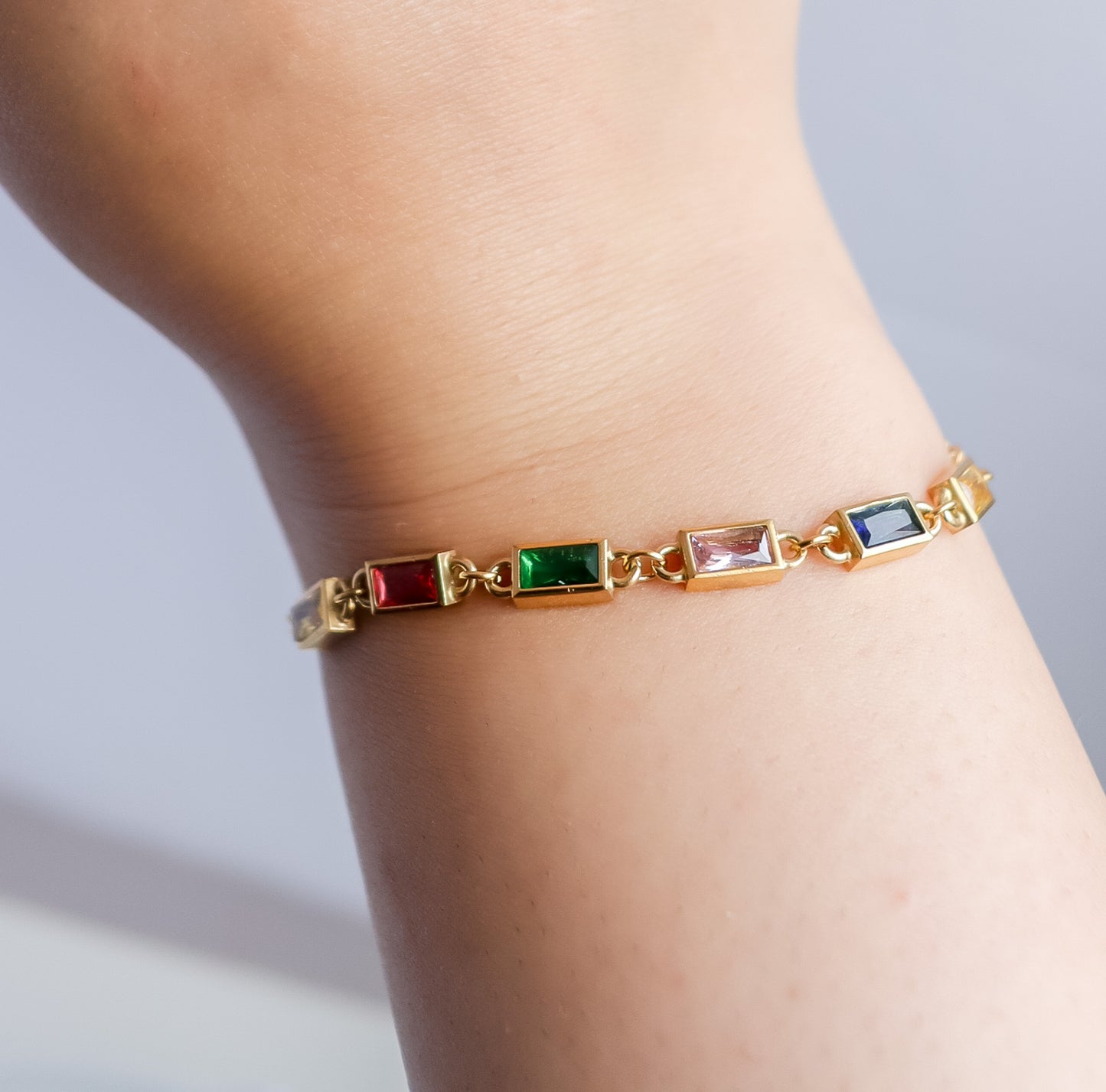 Coloured Emerald Cut Tennis Bracelet