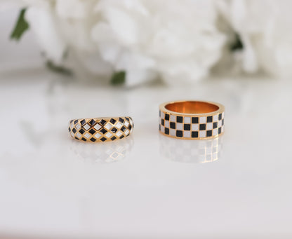 Checkered Style Statement Ring