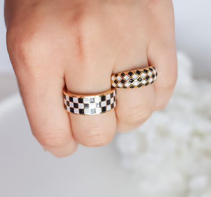 Checkered Style Statement Ring