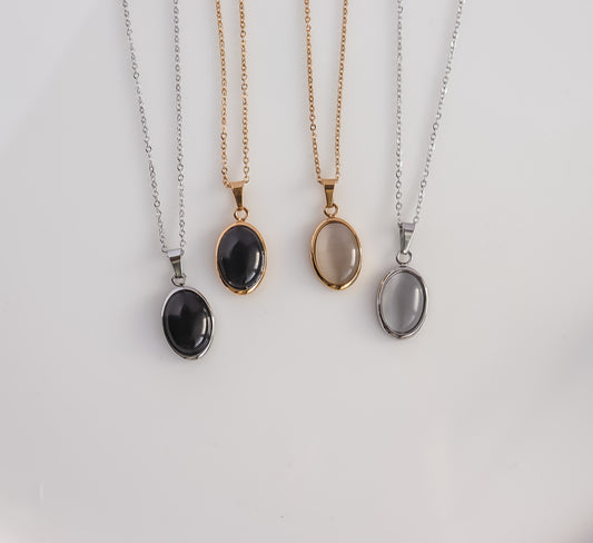 Oval Onyx/Opal Pendant Necklace