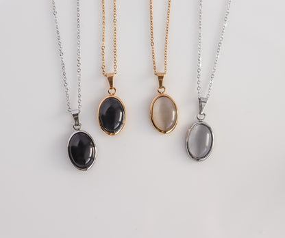 Oval Onyx/Opal Pendant Necklace