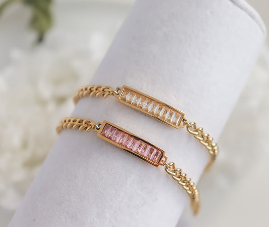 Zircon Bar Curb Chain Bracelet