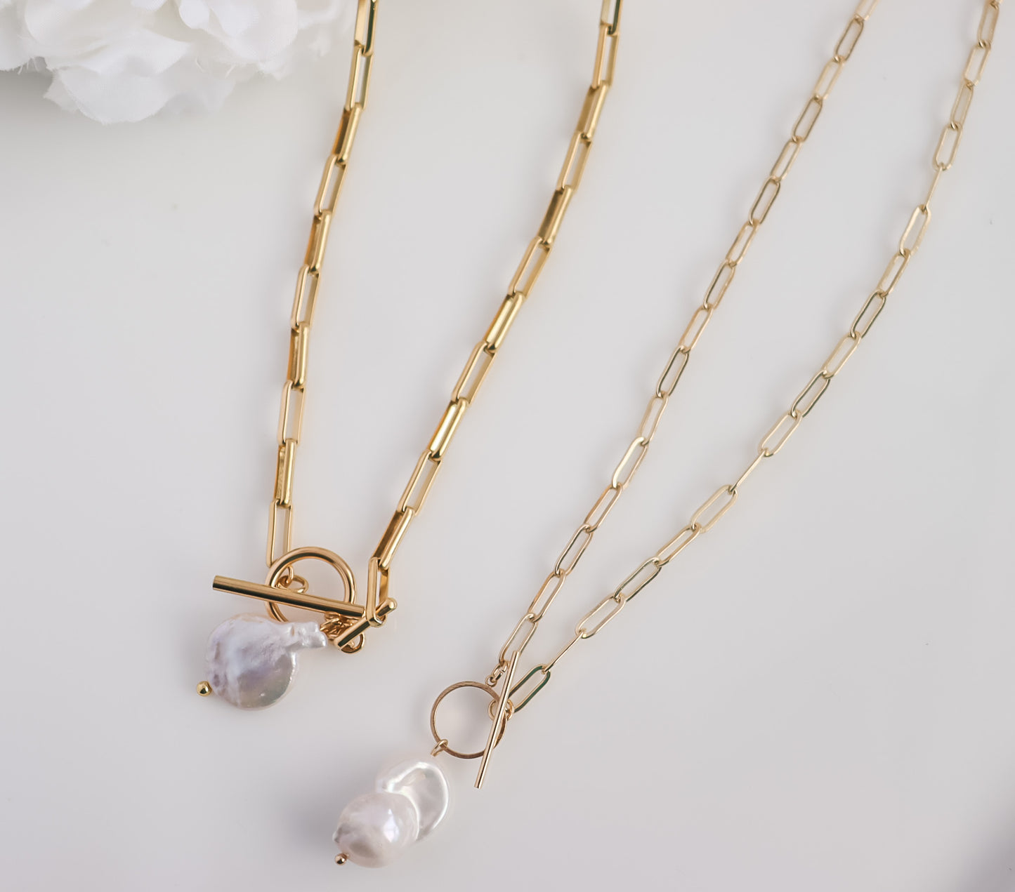 Freshwater Pearl Block Chain Necklace