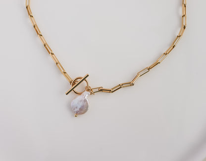 Freshwater Pearl Block Chain Necklace