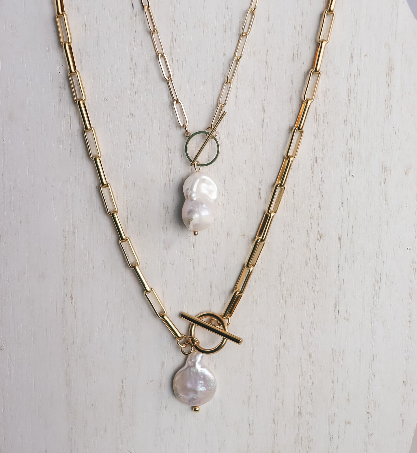 Freshwater Pearl Block Chain Necklace