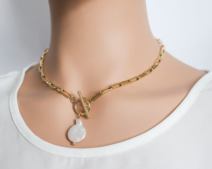 Freshwater Pearl Block Chain Necklace