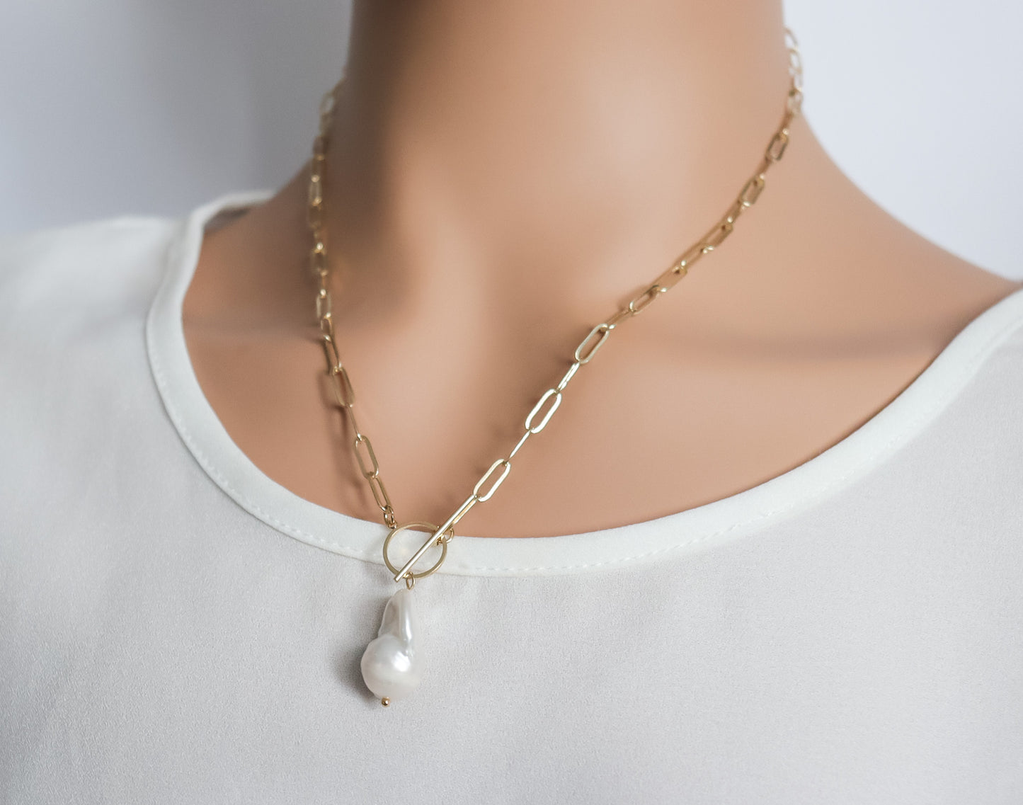 Freshwater Pearl Block Chain Necklace