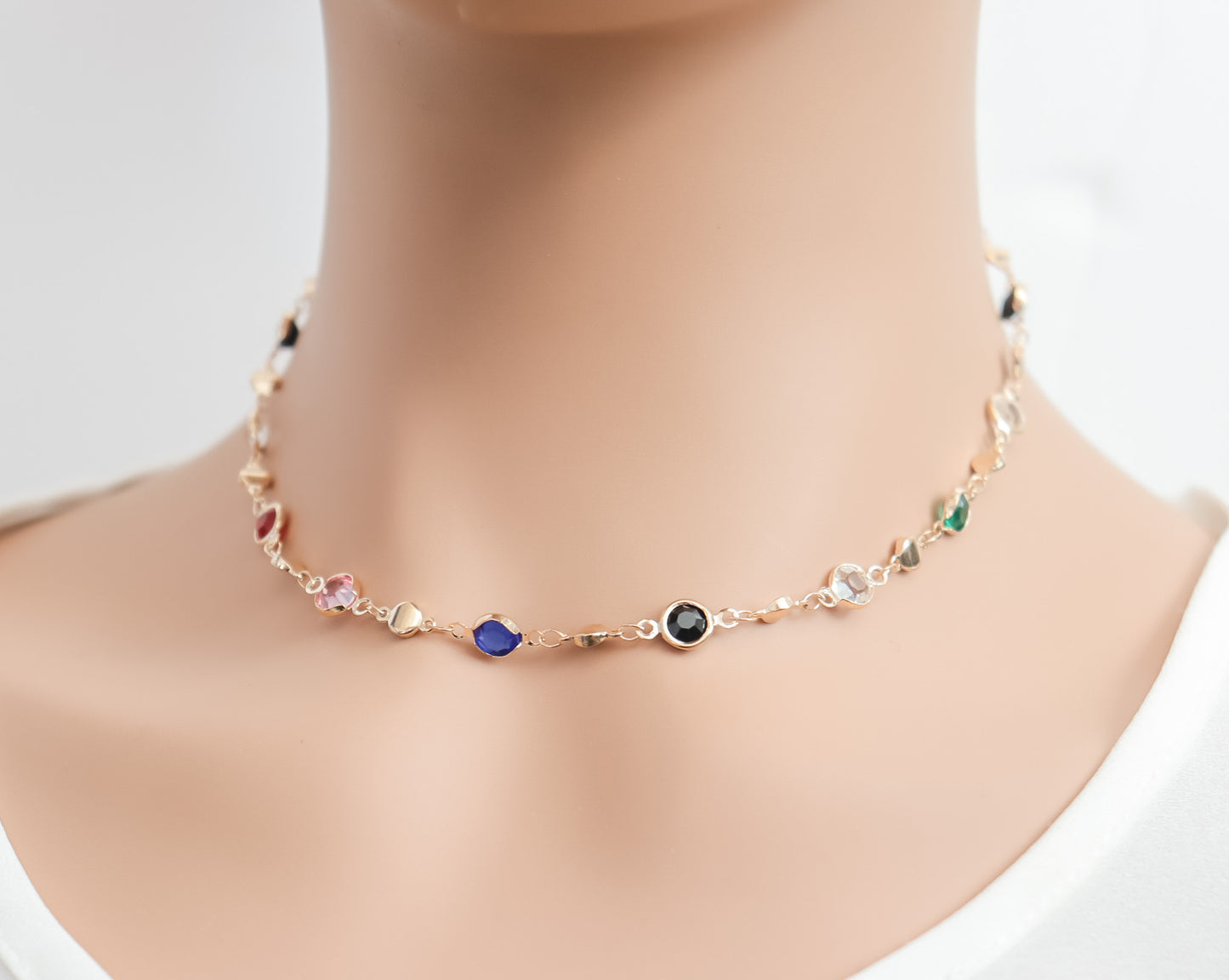 Coloured Zircon Chain Necklace