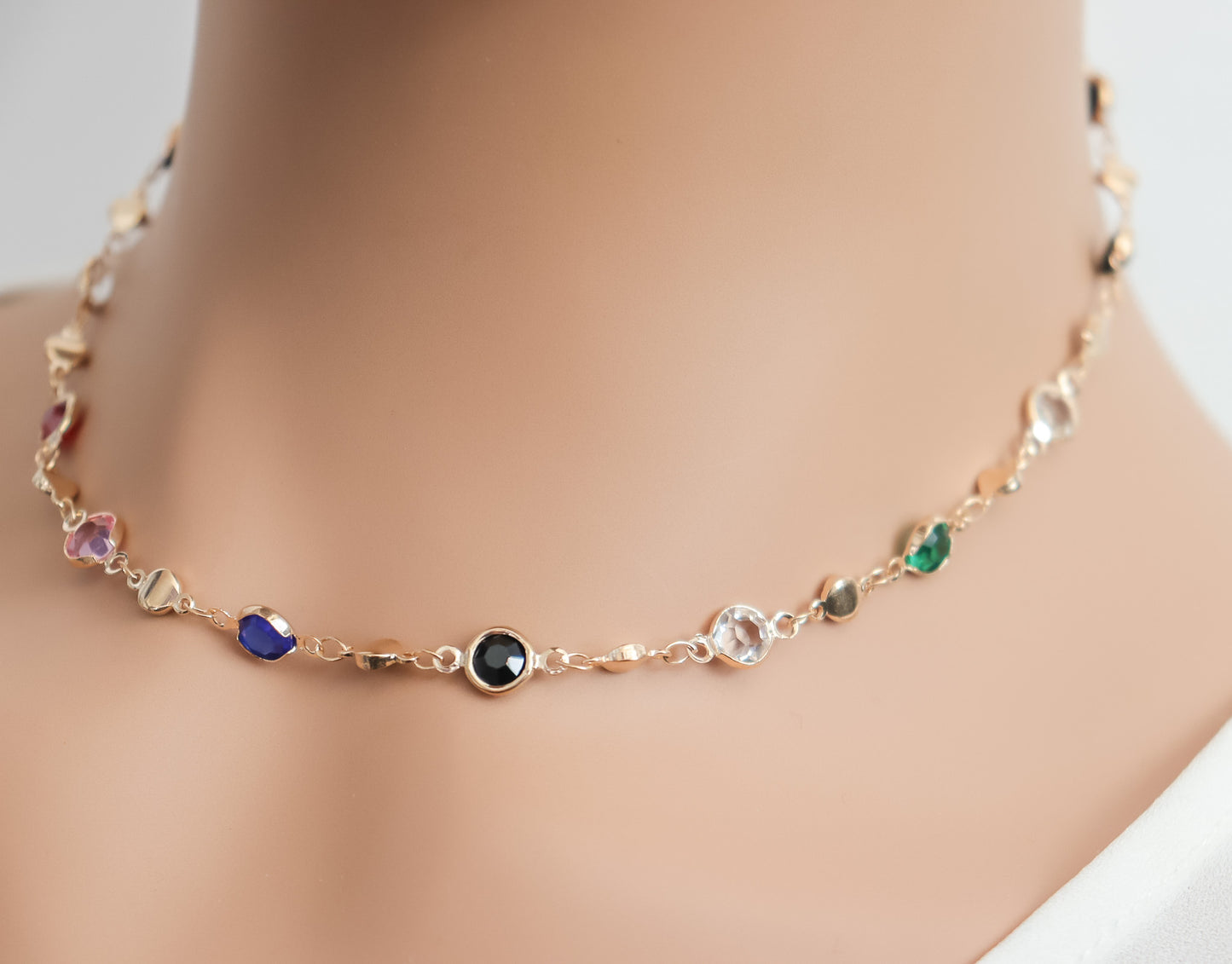 Coloured Zircon Chain Necklace