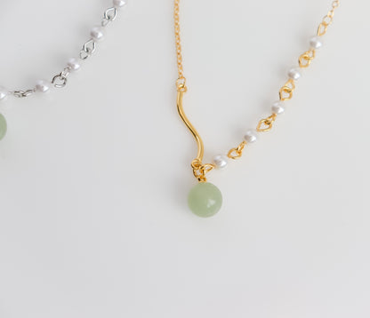 Jade Pendant & Pearl Accent Necklace