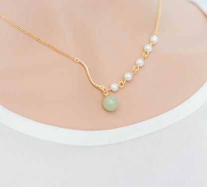 Jade Pendant & Pearl Accent Necklace