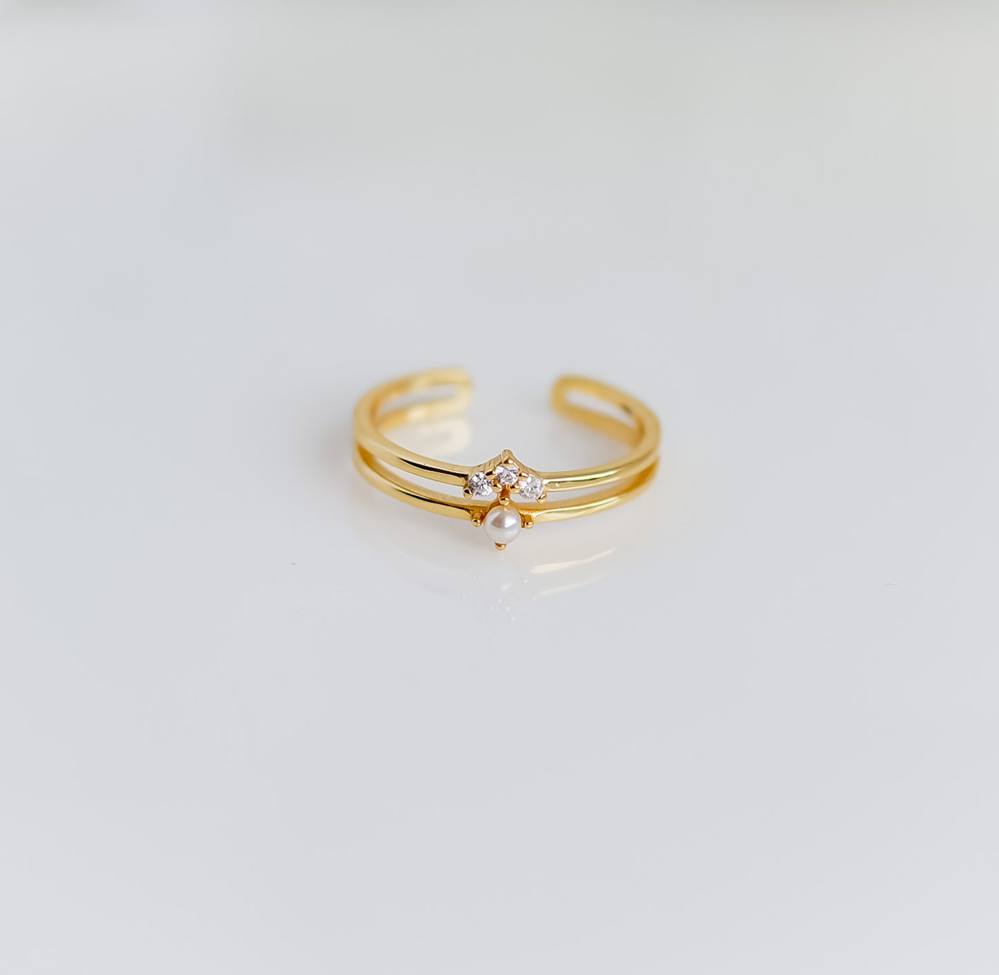 Resizable Two-Strand Zircon & Pearl Ring