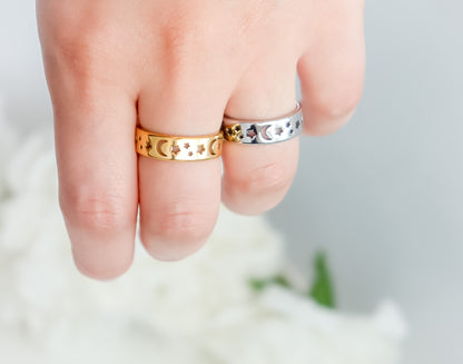 Moon & Stars Band Cut Outs Ring