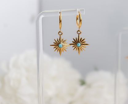 Colour Gem Star Drop Dangle Earrings