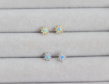 Blue Opal Star Stud Earrings