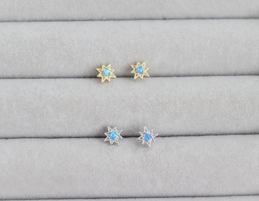 Blue Opal Star Stud Earrings