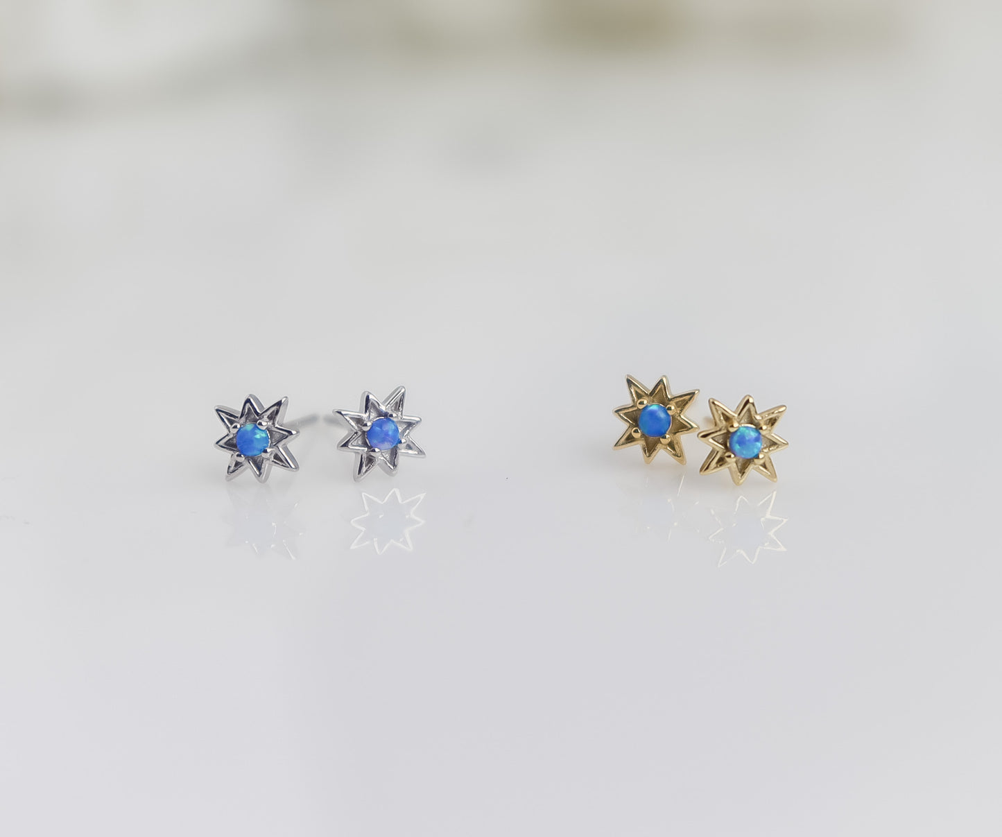 Blue Opal Star Stud Earrings