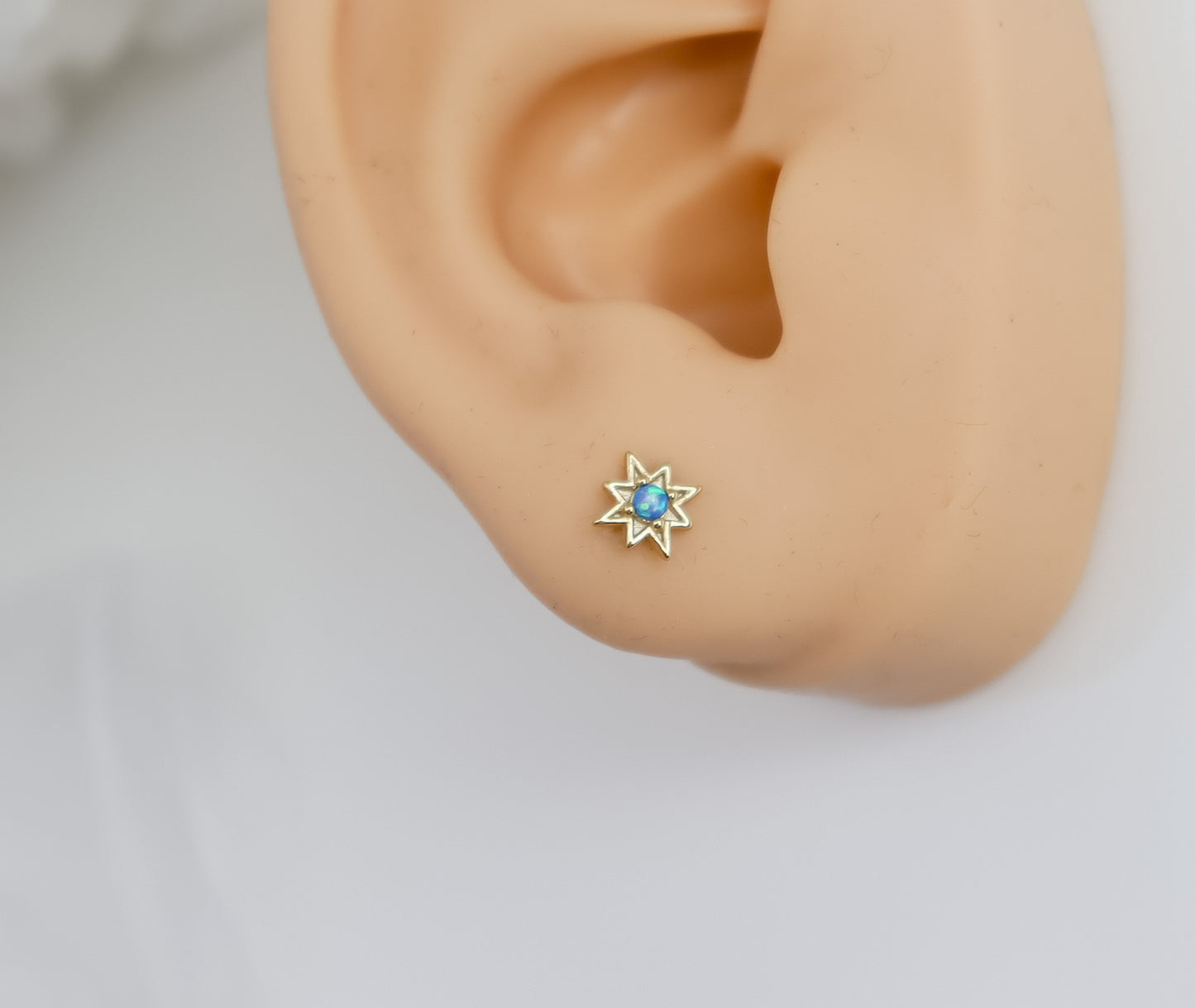 Blue Opal Star Stud Earrings