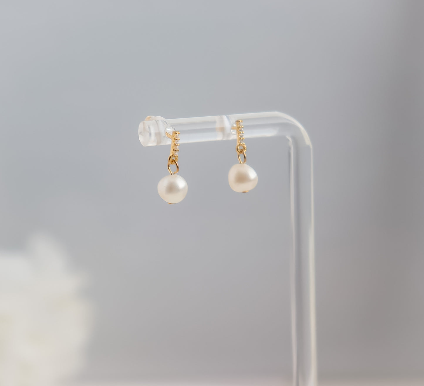 Mini Drop Pearl Earrings with Zircon