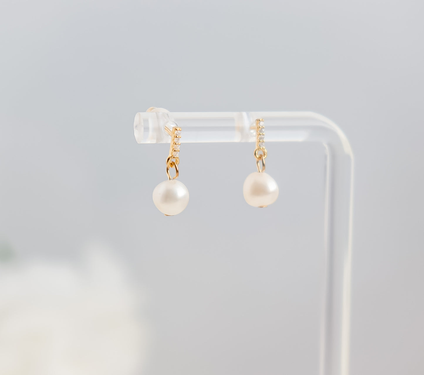 Mini Drop Pearl Earrings with Zircon