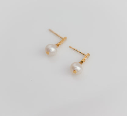 Mini Drop Pearl Earrings with Zircon