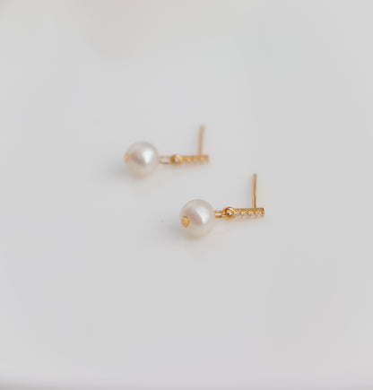 Mini Drop Pearl Earrings with Zircon