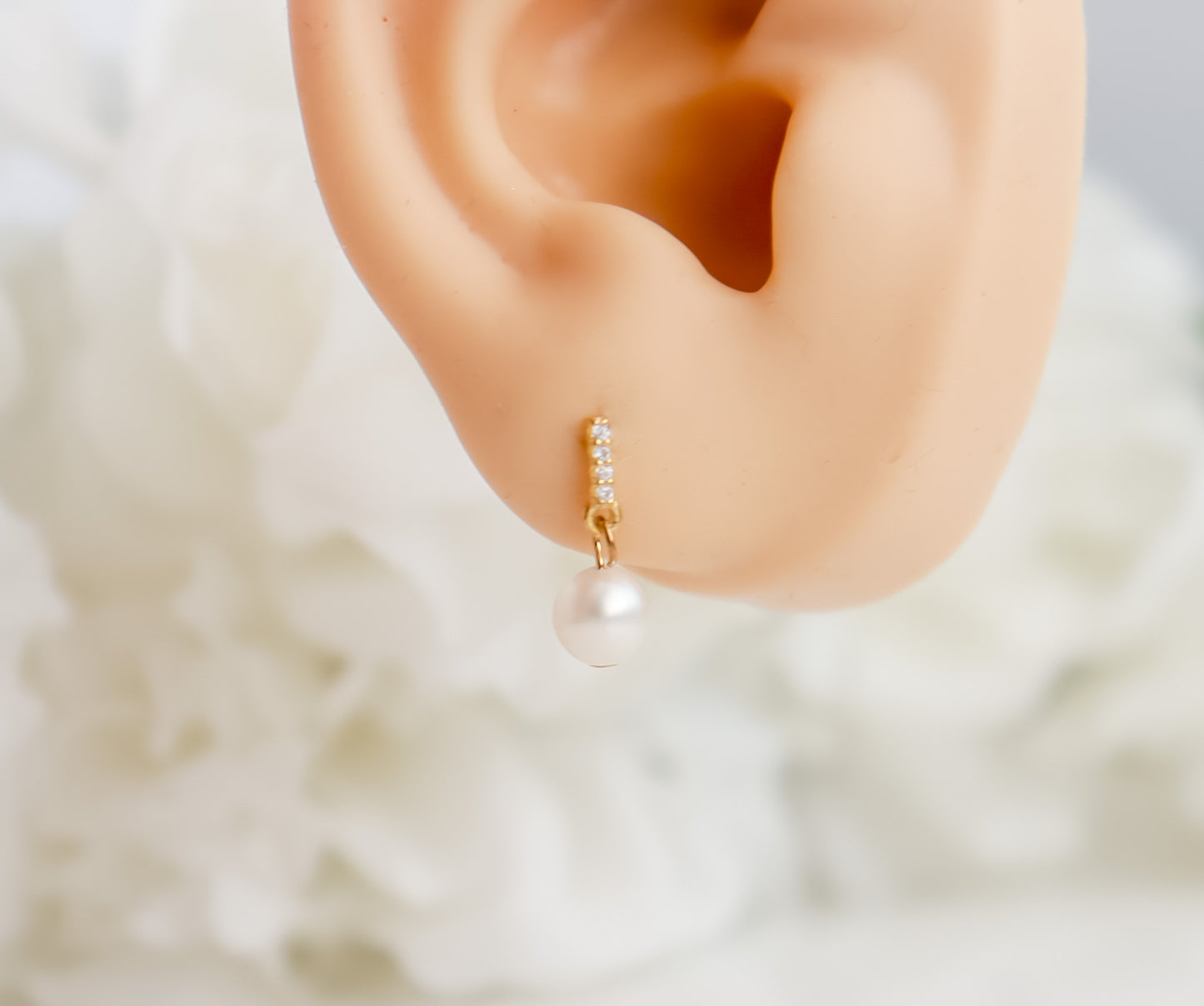 Mini Drop Pearl Earrings with Zircon