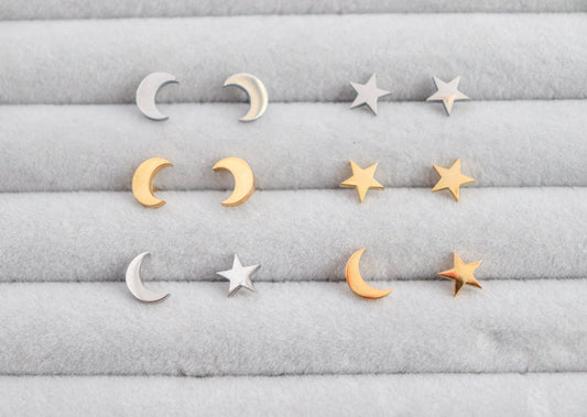 Star & Crescent Moon Stud Earrings