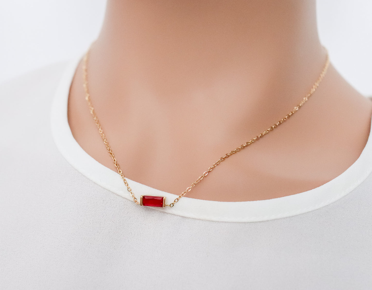 Rectangle Birth Stone Necklace