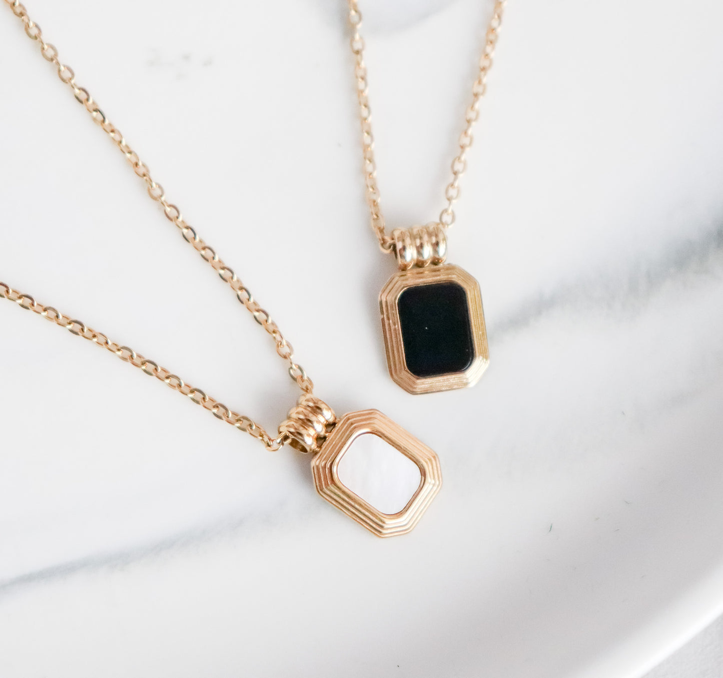 Layered Black/White Pendant Necklace