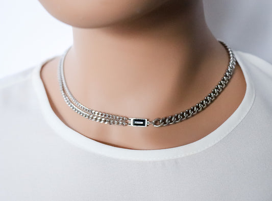 Curb Chain with Black Gem Necklace