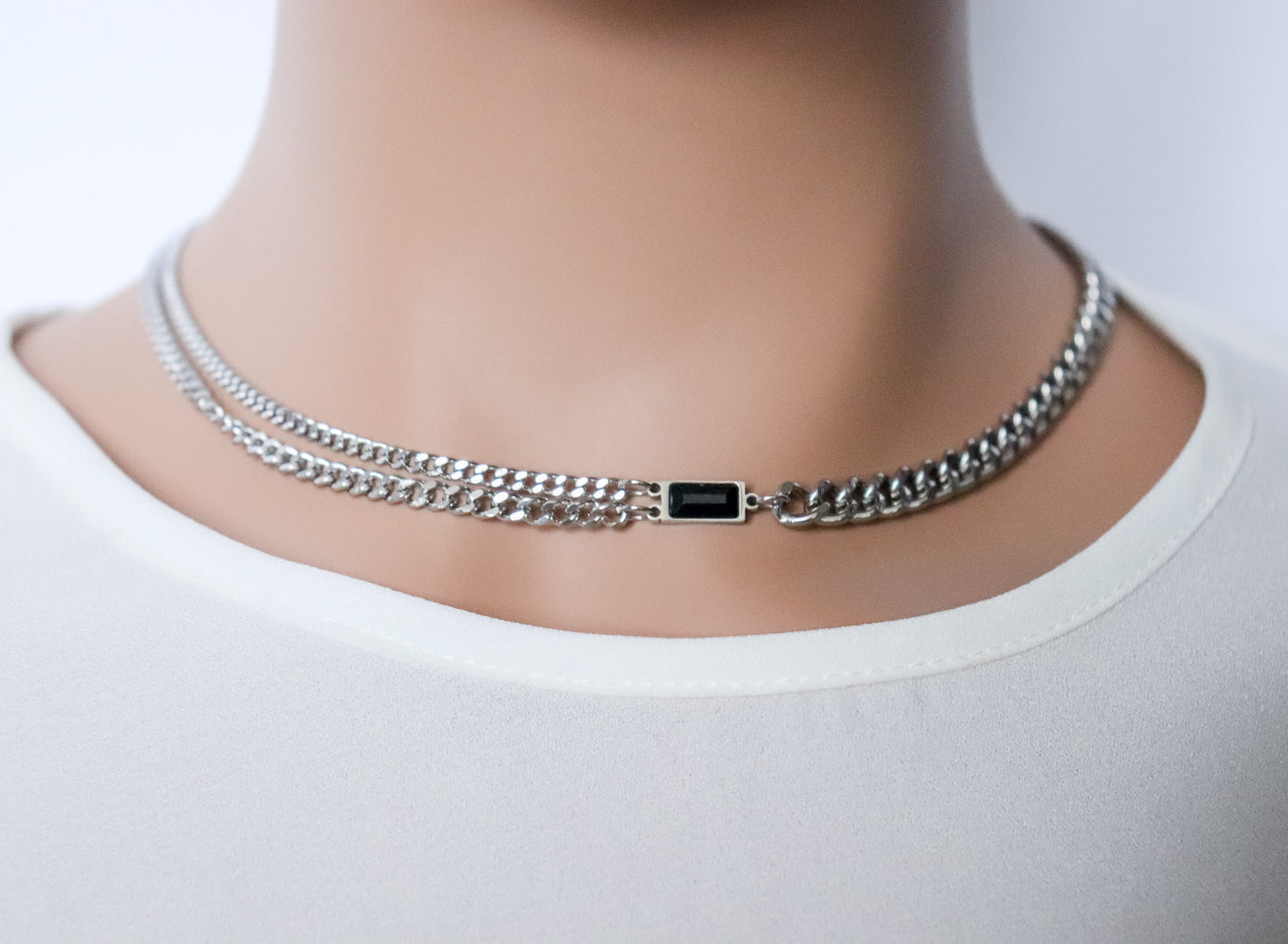 Curb Chain with Black Gem Necklace