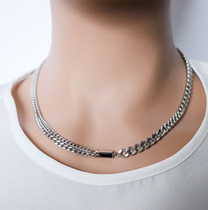 Curb Chain with Black Gem Necklace