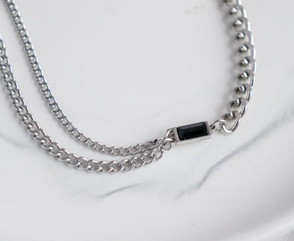 Curb Chain with Black Gem Necklace