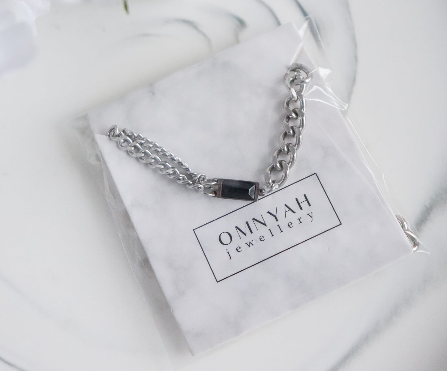 Curb Chain with Black Gem Necklace