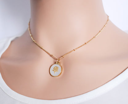 Small Pearl Rose Necklace