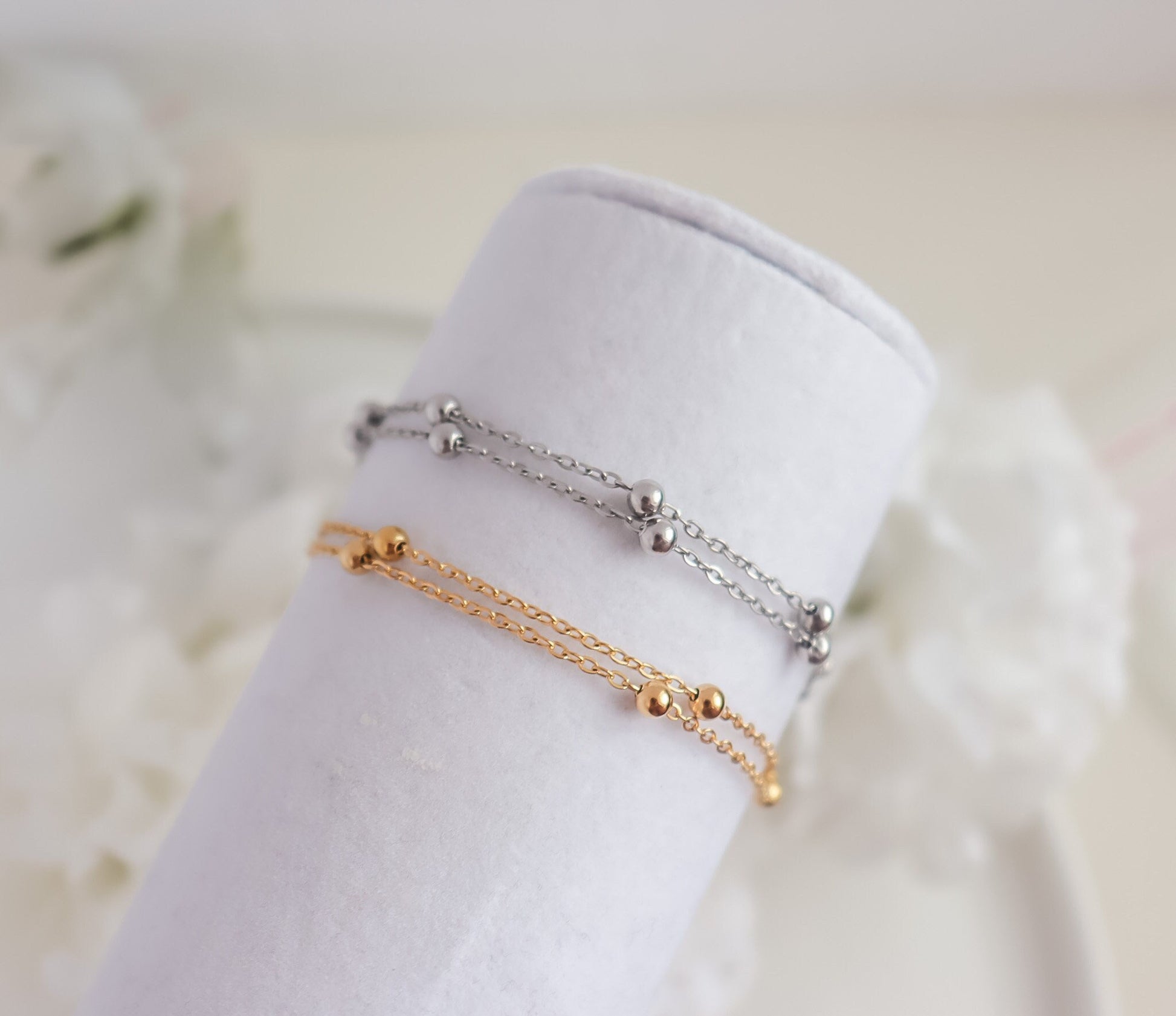 Bead Chain Bracelet | Double Layering Bracelet | Stacking Bracelet | Girlfriend Gift | Minimal Bracelet | Bridesmaid Gift | Christmas Gift