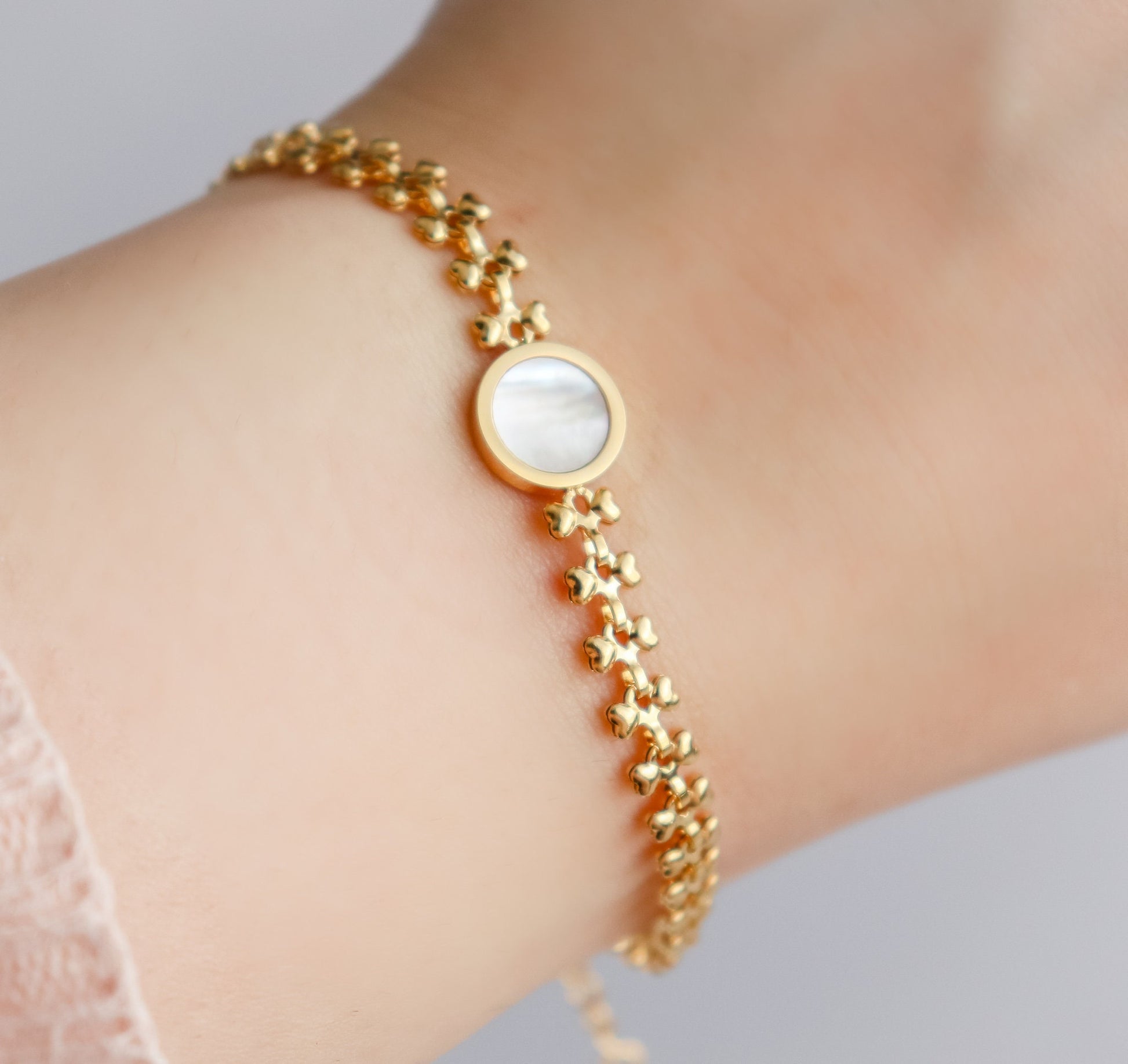 Heart Pearl Bracelet | Circle Pearl Bracelet | Block Chain | Gold Bracelet | Bridesmaid Gifts | Heart Pendant | Christmas Gift