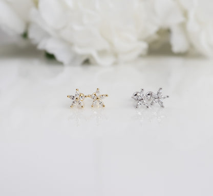 Jasmin Stud Earrings | Tiny Hydrangea Flower Inspired Stud Earrings in Sterling Silver with Sparkly CZ Crystals | Crystal Statement Earring