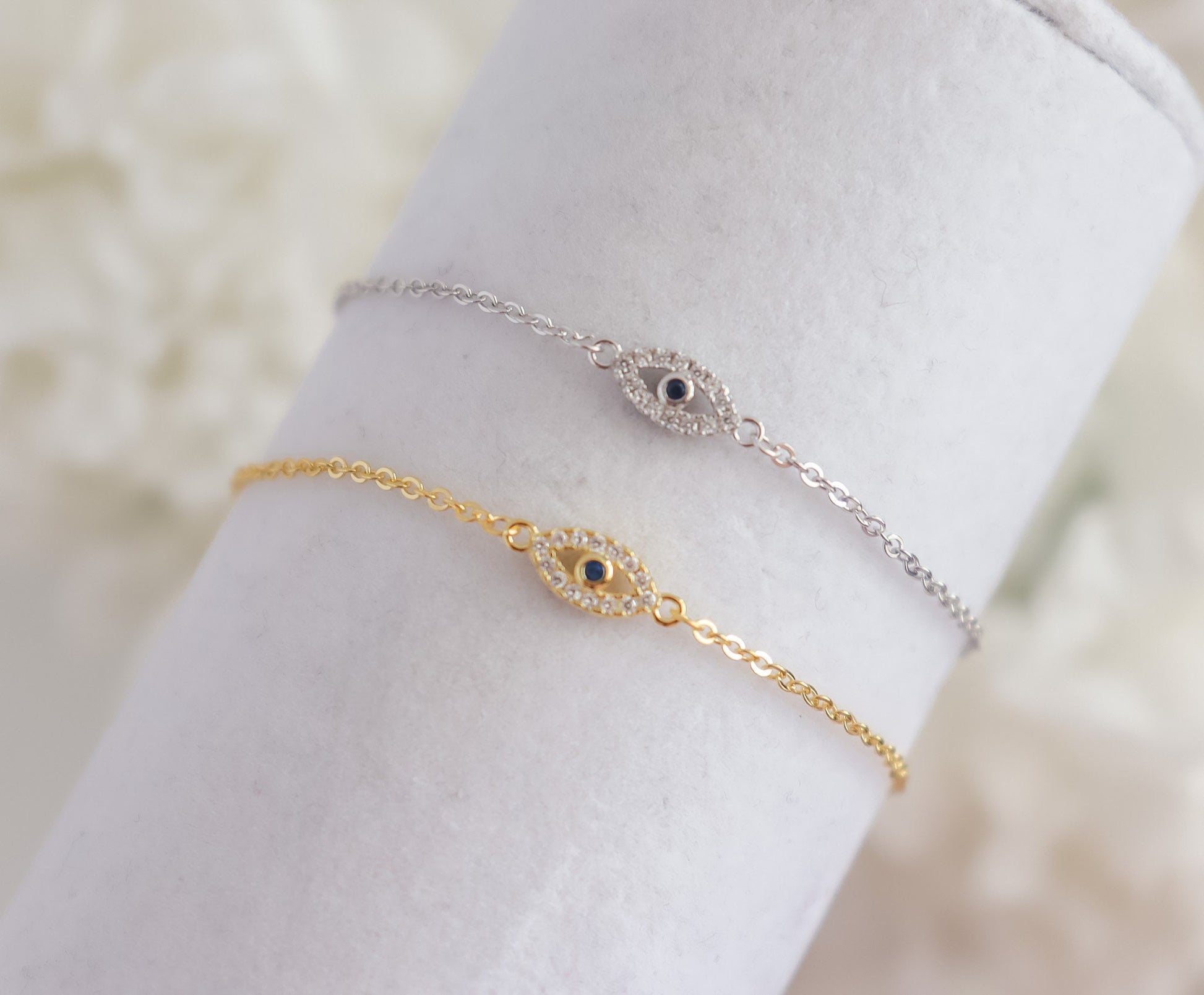Evil Eye Bracelet | Sterling Silver Bracelet | Studded Silver Bracelet | Crystal Evil Eye | Gifts for Her Minimal Bracelet | Bridal Shower